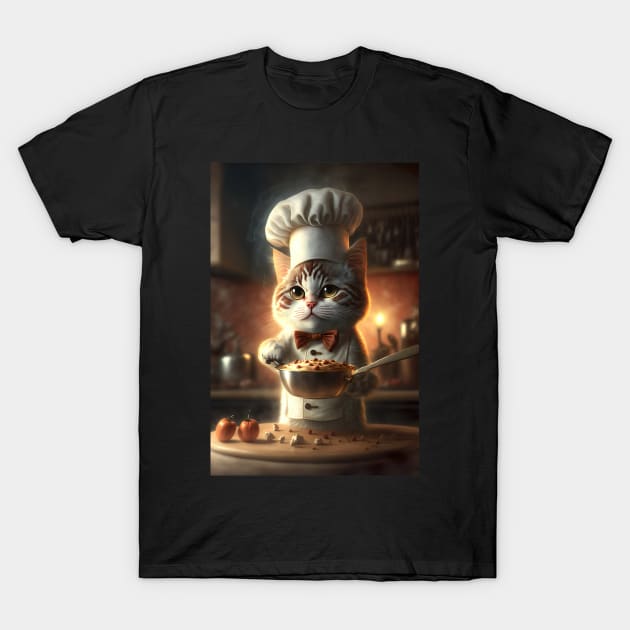 cute brown cat cooking pancake - CGI style T-Shirt by KoolArtDistrict